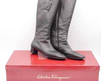 Salvatore Ferragamo Black Leather Knee-High Boots size 8.5 AA