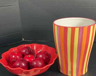 Ceramic Base Planter, Bowl, and Apples 