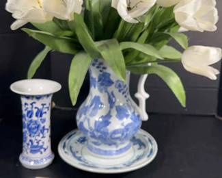Vintage Asian Blue White Ceramic Vase Lot 