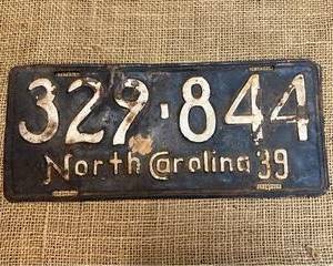 1939 North Carolina License Tag
