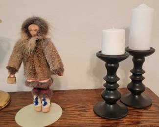 Vintage Alaska Eskimo and Pr/ of Wooden Candle Holders
