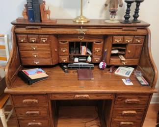 Roll Top Office Desk Features An Interior Full of Cubby Drawers,  Letter Slots and Drawers
