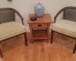 Vintage Pair Cane Accented Arm Chairs