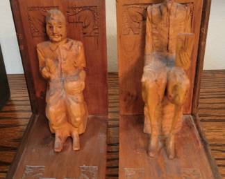 Carved Wooden Bookends "Don Quixote and Sancho Panza