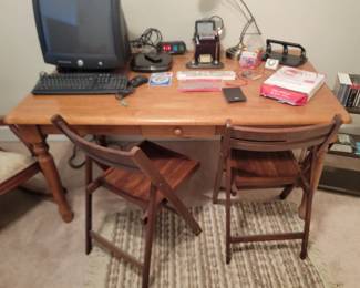 Table/Desk and Pr. of Floding Wood Chairs