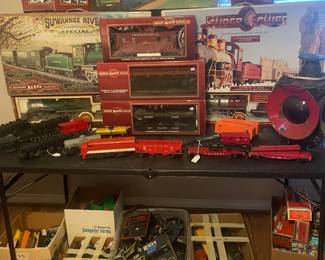 One entire room filled with vintage trains, tracks and accessories