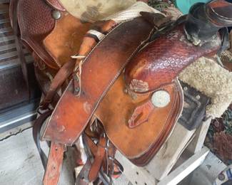 Hand tooled leather saddle