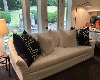 Verellen sofa with neutral slipcover, XXL custom pillows