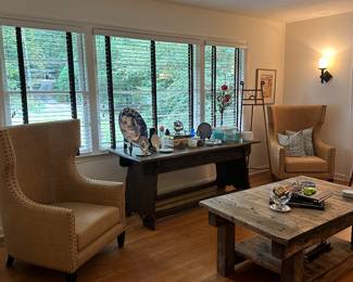 Mix of Berne XL wingback chairs with antique tables