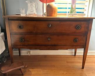 Antique Neoclassical 2-drawer commode with parquetry inlay $8000 per estate