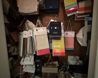 Tons of fabric swatches and samples from Scalamandré, Schumacher, Peacock Alley, Phillip Jeffries, Zoffany, and SO MANY MORE