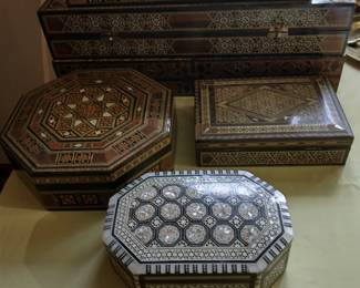 Mother of pearl and backgammon sets - these are fine examples of the work - not the cheap stuff of today
