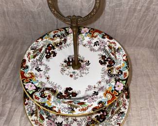 Vintage 2-Tier Cake Plate w/Brass Handle