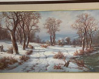 Beautiful Vintage Original oil painting by famous listed  artist Anton Gutknecht. Hand signed very large landscape.
