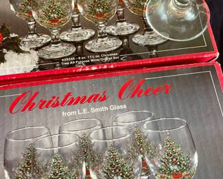 Vintage L. E. Smith Christmas wine glass sets.