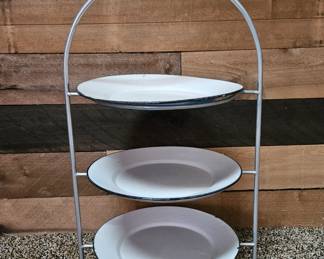 Metal plate stand w/ vintage porcelain plates
