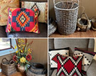 Navajo style pillows and nice selection basketry 