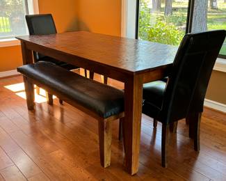 Nice solid wood dining table w/benches & chairs