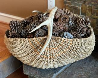 Large woven basket w/antler handle