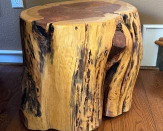 Solid tree stump side table