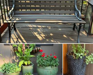 Nice bench and several large pots
