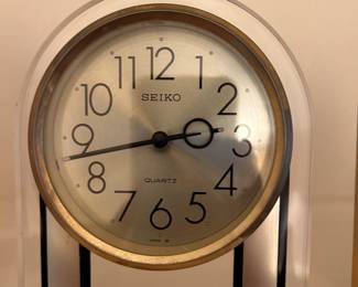 SEIKO Quartz Alarm Desk Table Clock Black & Gold Tone Metal Acrylic