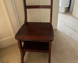 Solid Mahogany Step Library Chair Ladder Antique Style 