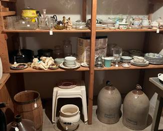 old crocks, primitives, old glass and china