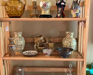 Asian Porcelain, French overlay cut glass vase, Items from world travels