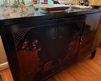 Asian lacquered cabinet, set of three painted shades