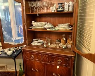 quality stemware, French style inlaid china cabinet, Wedgwood porcelain