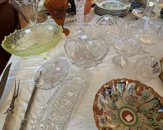 Sterling serving pieces, American brilliant cut glass
