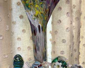 Collection of Paperweights, Art Glass Vase