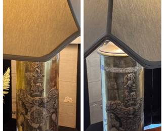 Pair of 1950's Gilt Decoupage Italian Lion Crest Lamps