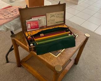 Vintage End Table, 1950's Royal Game Bakelite Mah Jong Set 