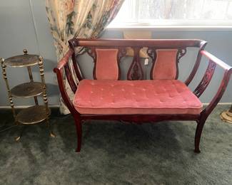 Mahogany settee, plant stand