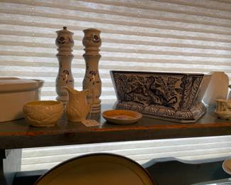 Belleek china/vintage salt & pepper shakers/Portuguese serving dish 