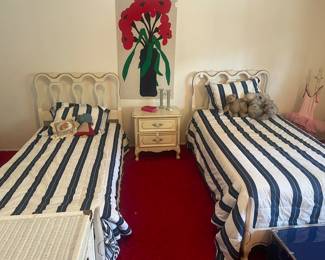 French Provincial twin bed set, nightstand