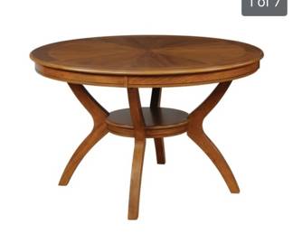 48" round wood dining table w/lower accent shelf