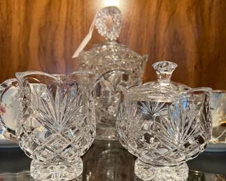 Lead Crystal candy dish, sugar & creamer