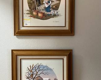 framed art of C. Carson, Amish children