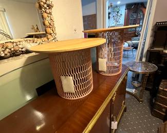 Kettal MESH side tables Designed by Patricia Urquiola PINK with Wood tops Brand New