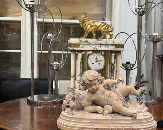 Terra Cotta Cherub, Chrome 3 Light Table Lamps