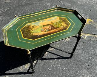 Italian Hand Painted Tray on Folding Stand