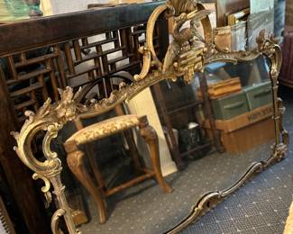 19th c Large Gilt Wood Hand Carved Georgian Mirror with Phoenix Bird