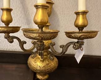 Pair of Engraved 3 Light Sconces