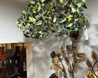 Austrian Art Nouveau Cold Painted Mistletoe Hanging Fixture