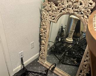 Hand Carved White Washed Mirror