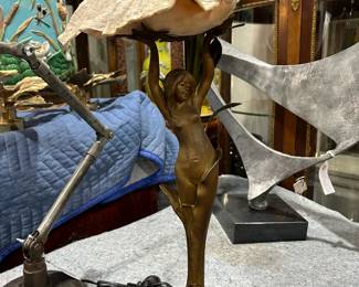 Art Nouveau Patinated Shell Lamp