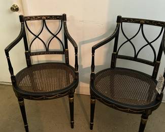 Pair of French Heritage Caned Seat Arm Chairs